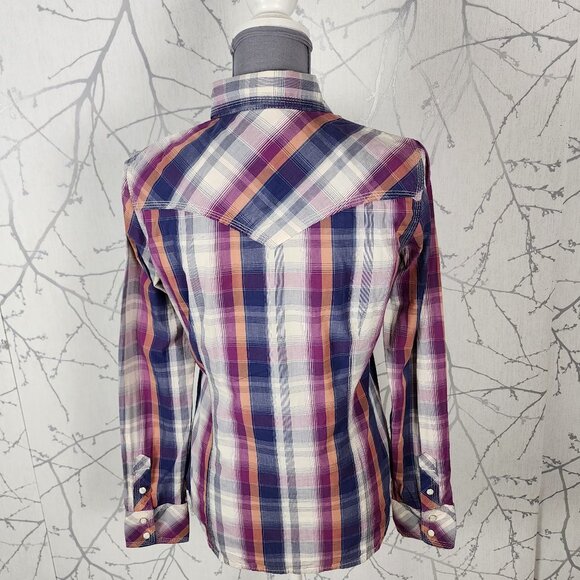 True Religion Pink Plaid Cotton Pearl Snap Western Blouse - Picture 4 of 7